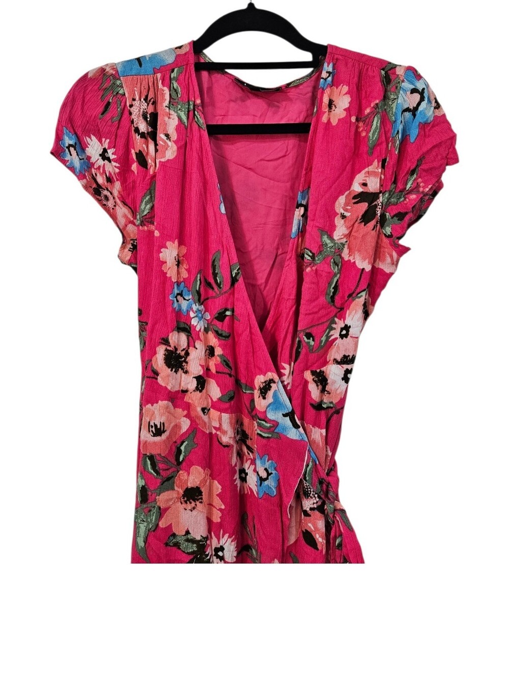 NWOT Lulus Real Life Daydream Hot Pink Floral Print Midi Wrap Dress - Picture 4 of 8